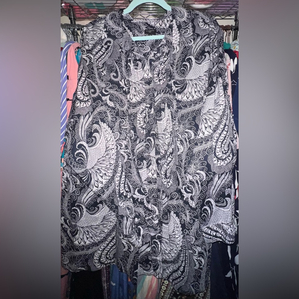 Paisley navy blue & white long sleeve shirt
